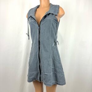 Inizio ITALY Women’s S Grey Full Zip Tunic Mini Dress Terry Cotton Knit Grunge
